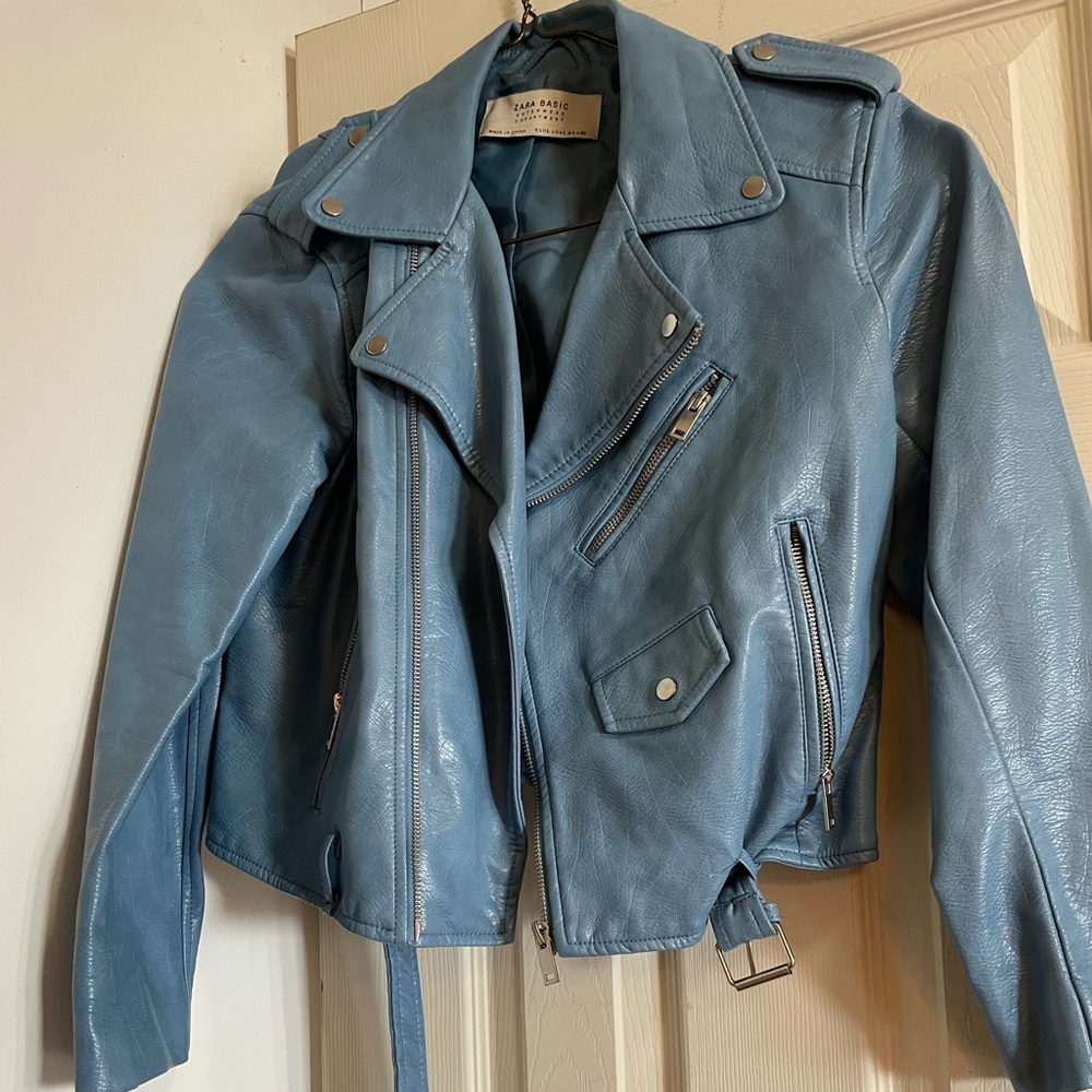 Zara Blue Faux Leather Coat